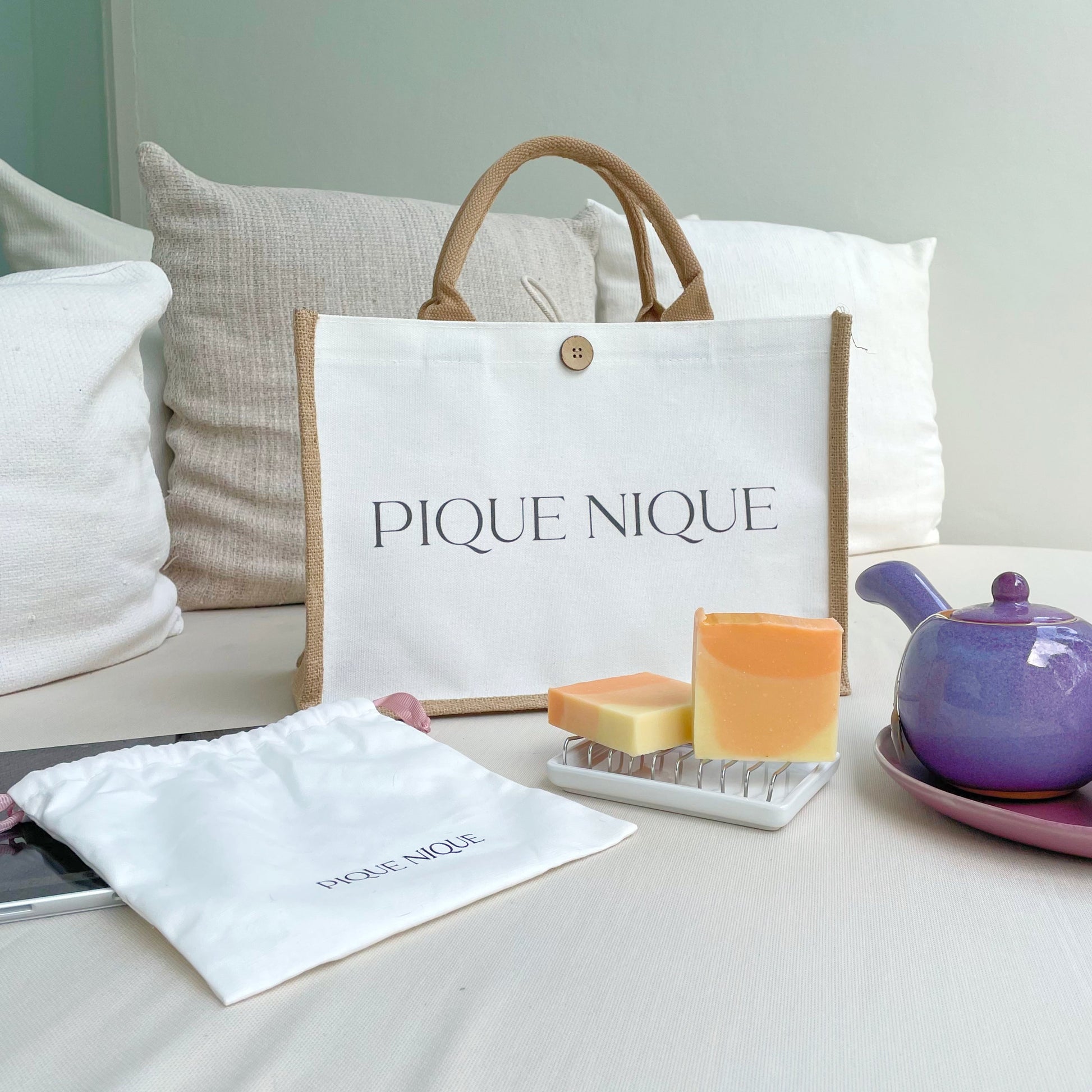 PIQUE NIQUE Button Tote Bag - Premium Tote Bag from PIQUE NIQUE - Discover natural formulations for bath and body at www.piqueniquesg.com.