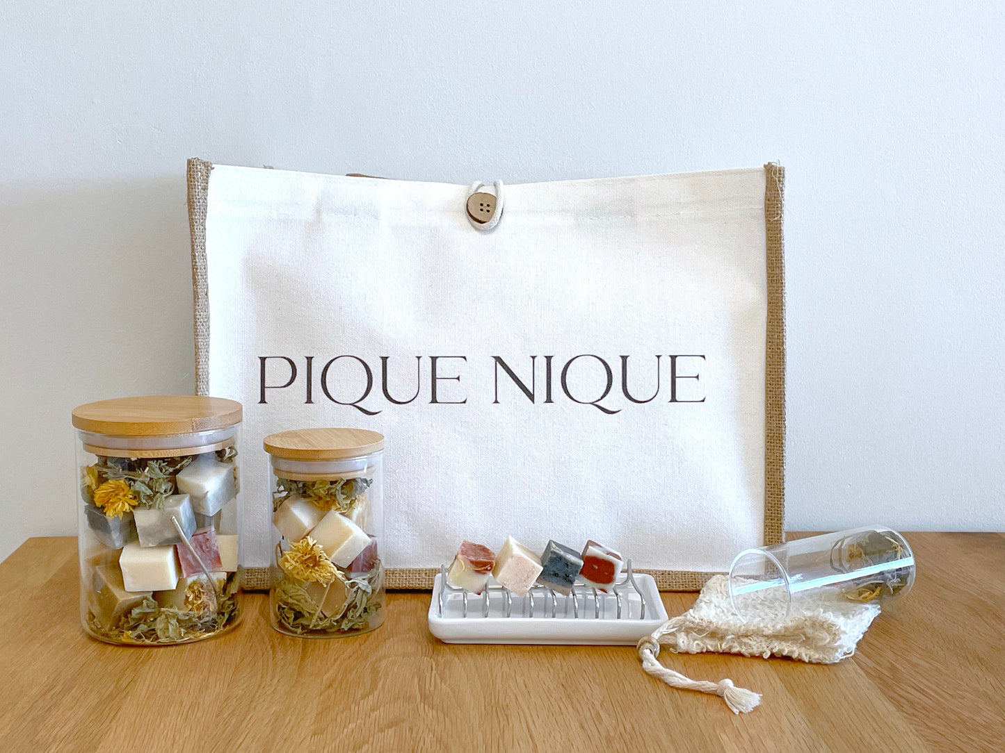 PIQUE NIQUE Button Tote Bag - Premium Tote Bag from PIQUE NIQUE - Discover natural formulations for bath and body at www.piqueniquesg.com.